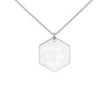 Load image into Gallery viewer, JESUS IS KING Engraved Silver Hexagon Necklace

